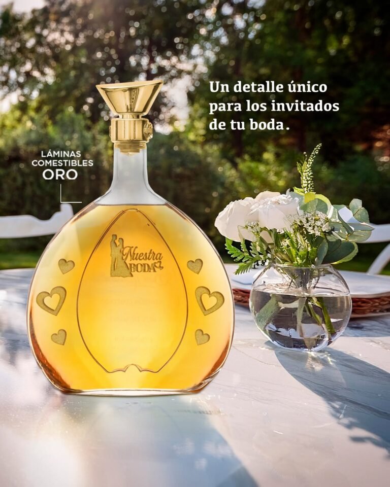 Botella de tequila personalizado Don Ramón grabada como recuerdo de mesa para boda