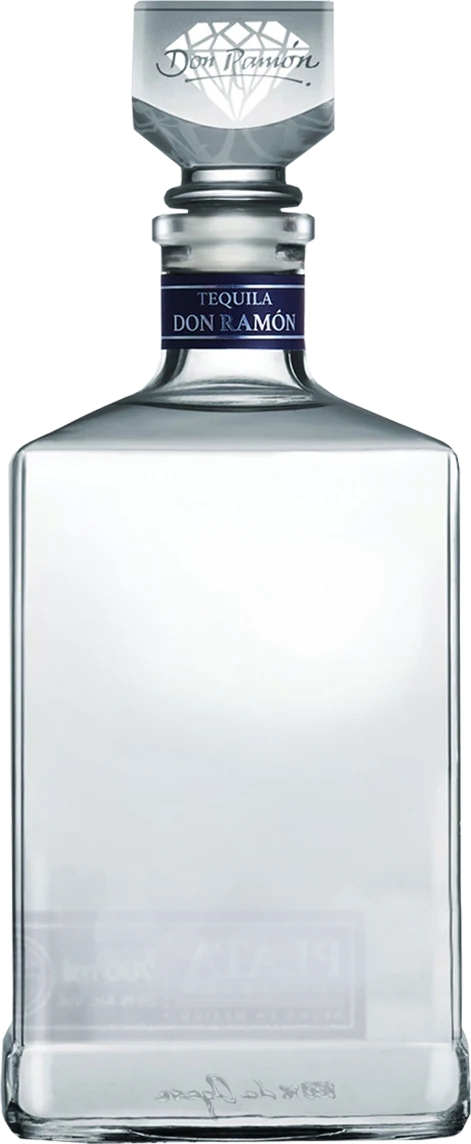 Botella de tequila Platinium Plata de cara plana con un grabado de ejemplo: Eres la alegría por la que mi mundo gira