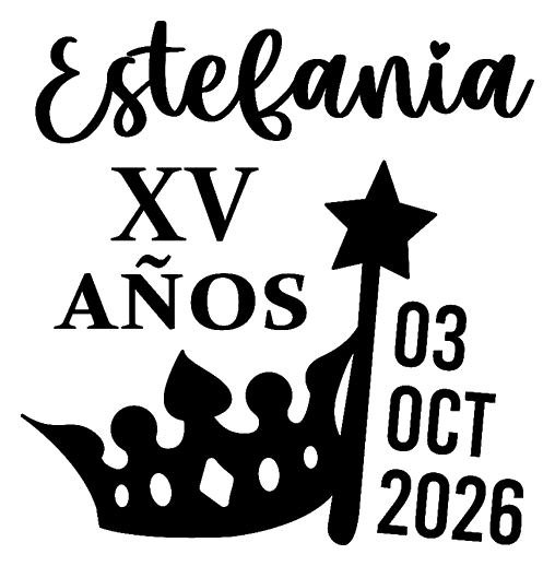 Prediseño DR416: «XV años» con corona, nombre y fecha de ejemplo